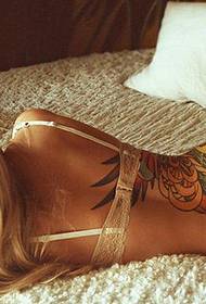woman color waist tattoo pattern