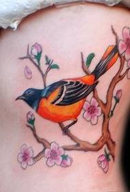 female waist bird plum tattoo picture