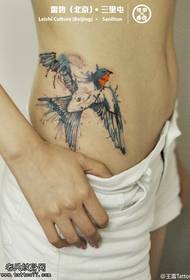 Vroue se tatoeëring in die middelkleur ink in die kolk tatoeëring van die werk