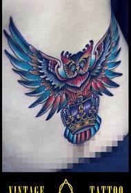ຮູບແບບ tattoo ສີ owl waist