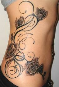 side waist personality black rose tattoo picture
