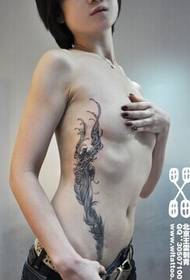 platte borst schoonheid taille mode mooie phoenix veer tattoo foto