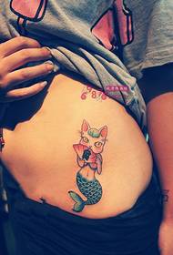 character cat mermaid side waist tattoo picture