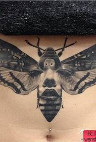 Women's waist moth tattoo works