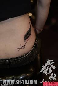 woman side waist three-dimensional feather tattoo pattern