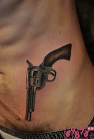 type male waist side European and American pistol tattoo pictures