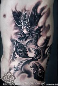 side waist black gray phoenix tattoo pattern