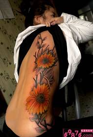 beauty side waist blooming sunflower tattoo picture