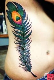 a side waist color feather tattoo work
