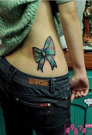 side waist blue bow tattoo picture