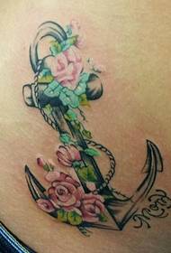 Âncora de cintura feminina e tatuagem de flor colorida