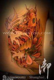 color traditional lotus squid tattoo pattern