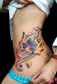 Girl Snake Waist Lotus Lamp Tattoo Picture