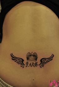 Back Waist English Crown Wing Tattoo Pattern Picture