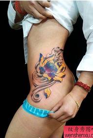 a woman's waist color lotus tattoo pattern