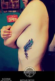 side waist color feather tattoo pattern