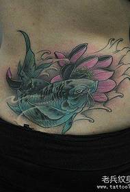virina kolora lotuso fiŝa tatuaje ŝablono