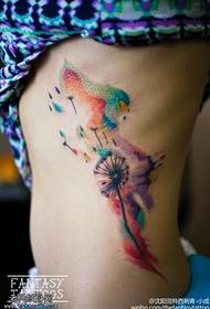 side waist color splash dandelion tattoo pattern