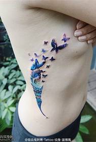 female side waist color star feather feather swallow tattoo pattern