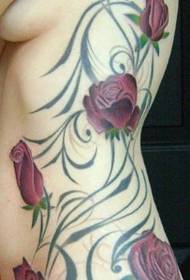 super sexy beauty waist vine roses tattoo picture