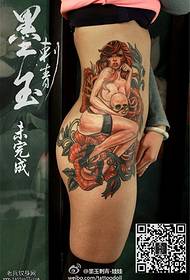 side waist color rose girl tattoo picture