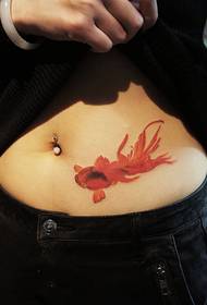 side waist red goldfish tattoo picture
