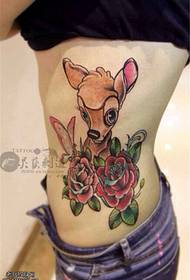 Side Waist Color Rose Deer Tattoo Pattern