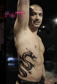 European boys domineering dragon tattoo side Waist tattoo picture