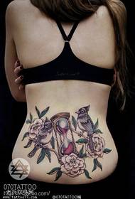 Female Waist Hourglass Rose Bird Tattoo Picture