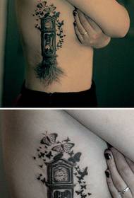 Retro Clock Tree Creative Waist Tattoo Picture