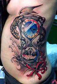 creative skull time hourglass waist tattoo picture