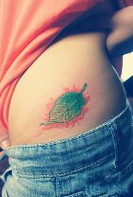 creative green leaves waist tattoo picture