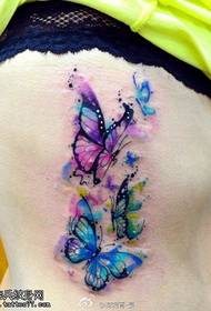 female side waist color splash ink butterfly Tattoo pattern