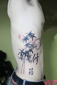중국 잉크 대나무 허리 문신 사진