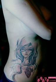 Personality Elf and Heart Side Waist Tattoo Picture