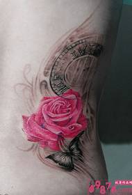 Chinese Ink Wind Butterfly and Rose Tattoo Picture