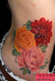 woman waist color rose tattoo pattern