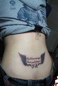 sexy little beauty at the waist and elegant English wings tattoo picture