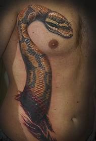 πλευρά μέση ρεαλιστικό σχέδιο τατουάζ φίδι τατουάζ
