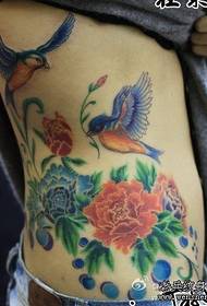 bird peony tattoo pattern: waist color bird peony tattoo pattern