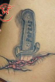 Boy's waist full of personality dagger knife tattoo