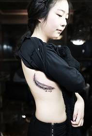 small beauty side waist feather tattoo picture