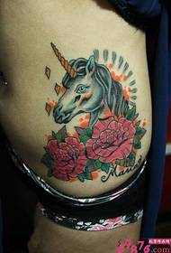 European unicorn rose tattoo picture