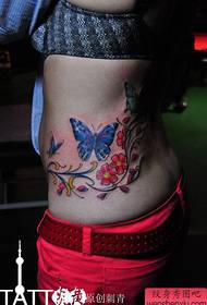 girls waist beautiful color butterfly Floral vine tattoo pattern
