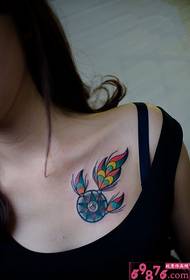 Indian colorful dream catcher clavicle tattoo picture