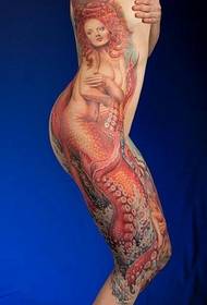 female side waist color mermaid tattoo pattern
