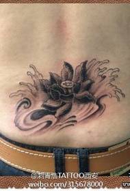 Men's waist beautiful black and white lotus tattoo pattern