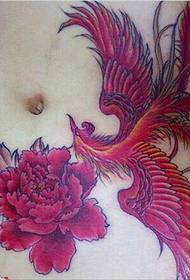 σέξι μέση κλασική όμορφη φοίνικας παιωνία λουλούδι τατουάζ εικόνα