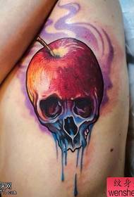 side waist color apple skull tattoo work