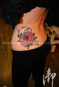 female waist color rose tattoo pattern